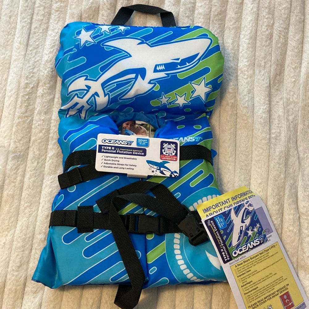 NWT Vibrant Blue and Green Swim Vest with Dynamic Design